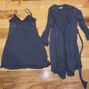 Maternity dark gray nursing night gown and matching robe. Lace trim